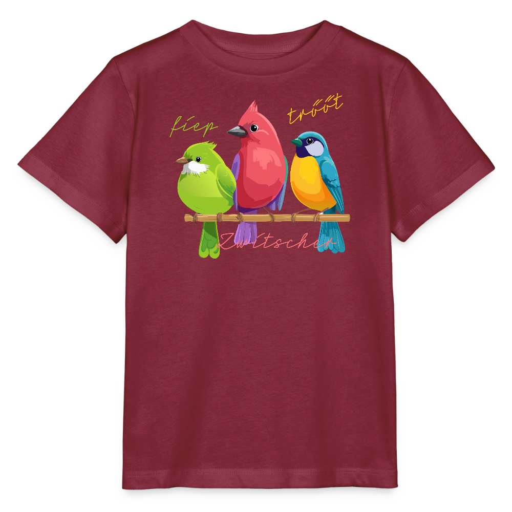 Kinder T-Shirt MINI mit Zwitschergäng Print - Burgunderrot