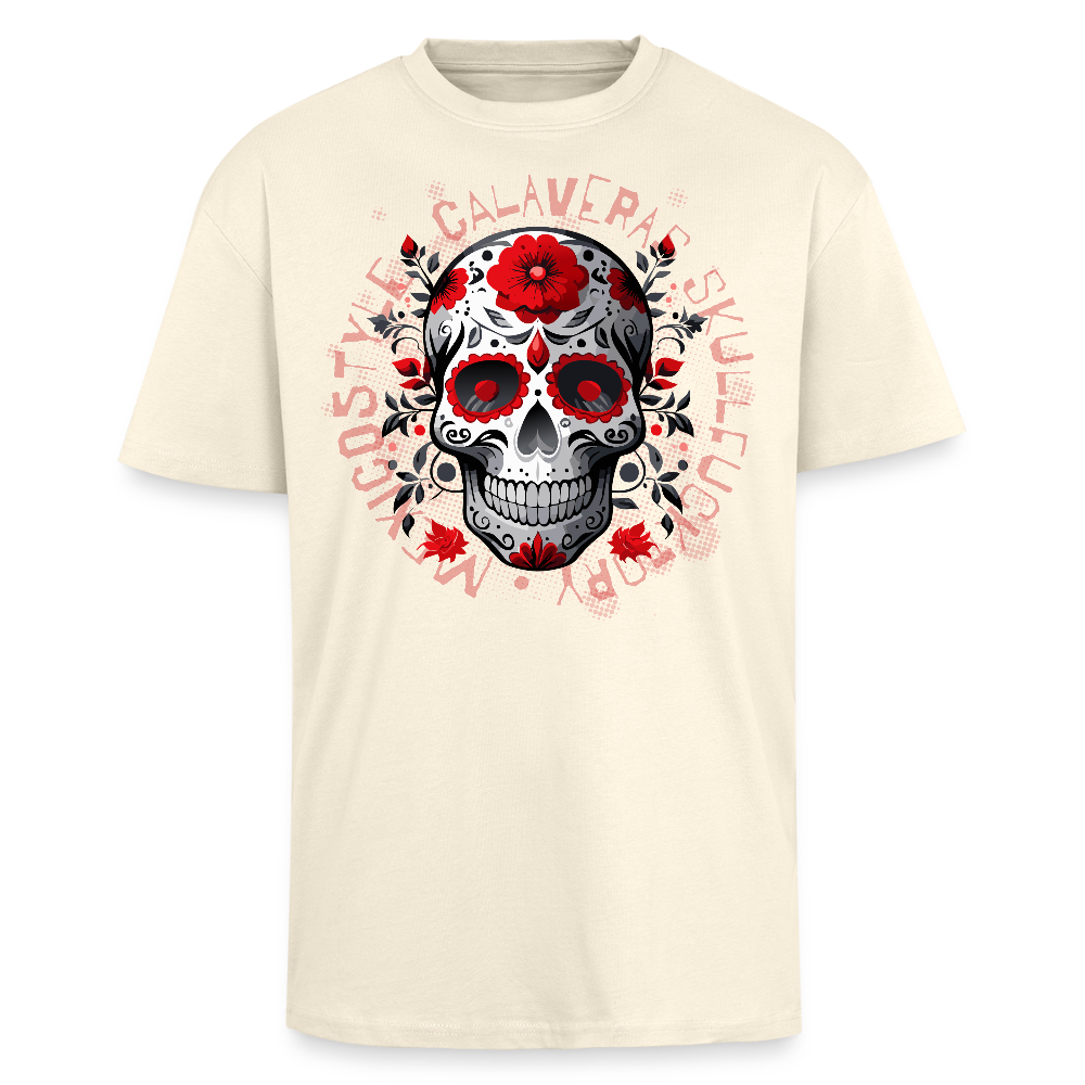 Heavy Oversize T-Shirt mit CALAVERAS SKULL PRINT Vorderseite - Creme