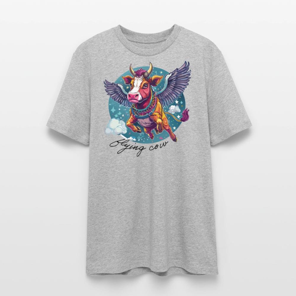 Unisex Bio-T-Shirt mit Flying Cow Print Vorderseite - Grau meliert