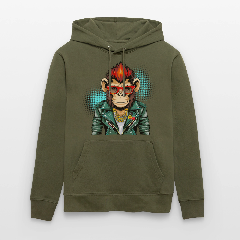 Unisex Hoodie mit MONKEY PRINT - Khaki Grün