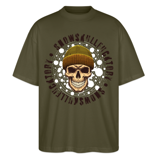 Oversized Unisex T-Shirt mit SNOWSKULL PRINT - Khaki