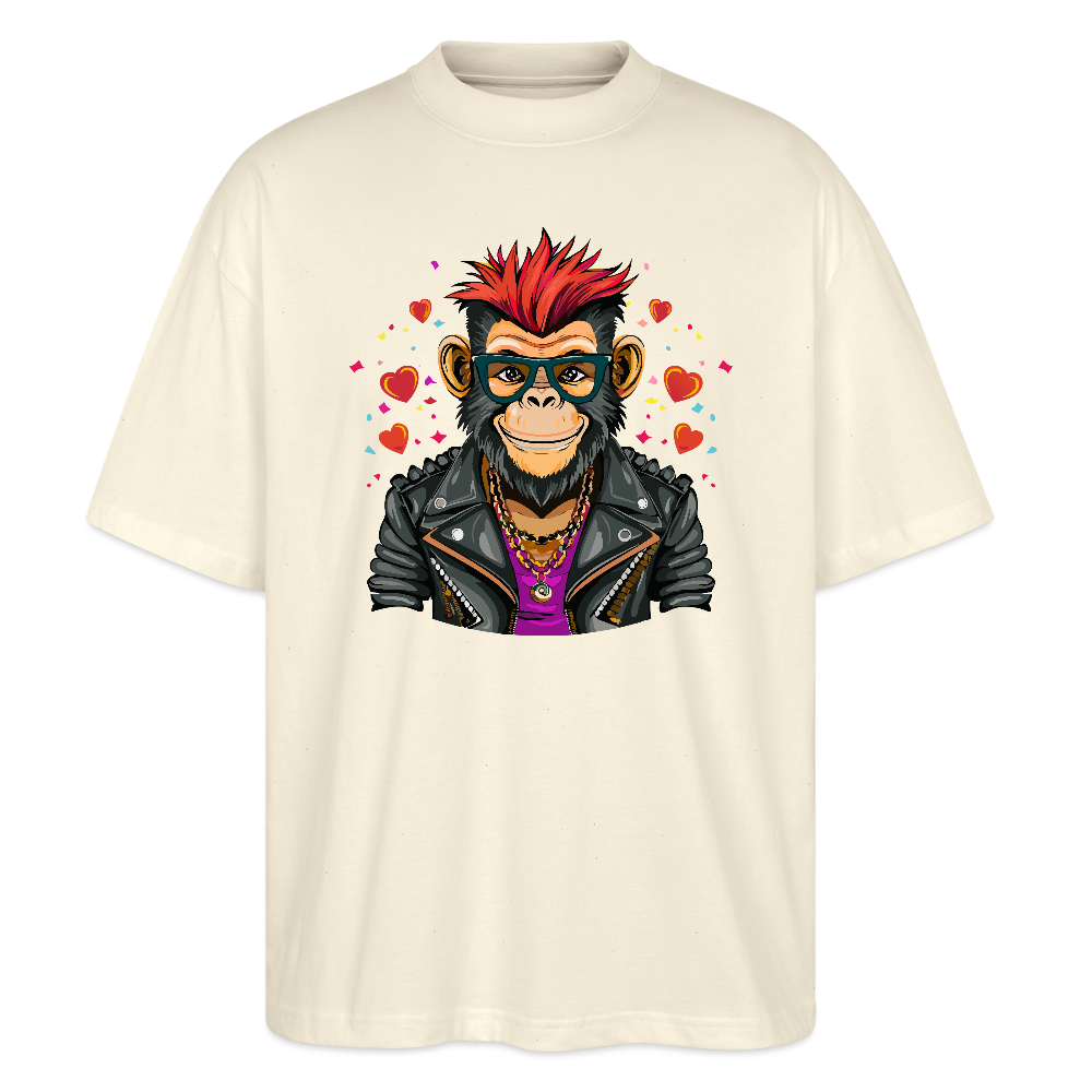 Oversized Unisex T-Shirt mit MONKEY IN LOVE PRINT - Weißgrau