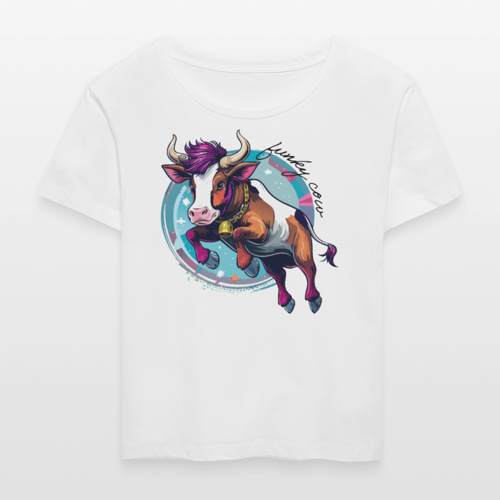 Frauen T-Shirt mit FUNKY COW PRINT - Weiß