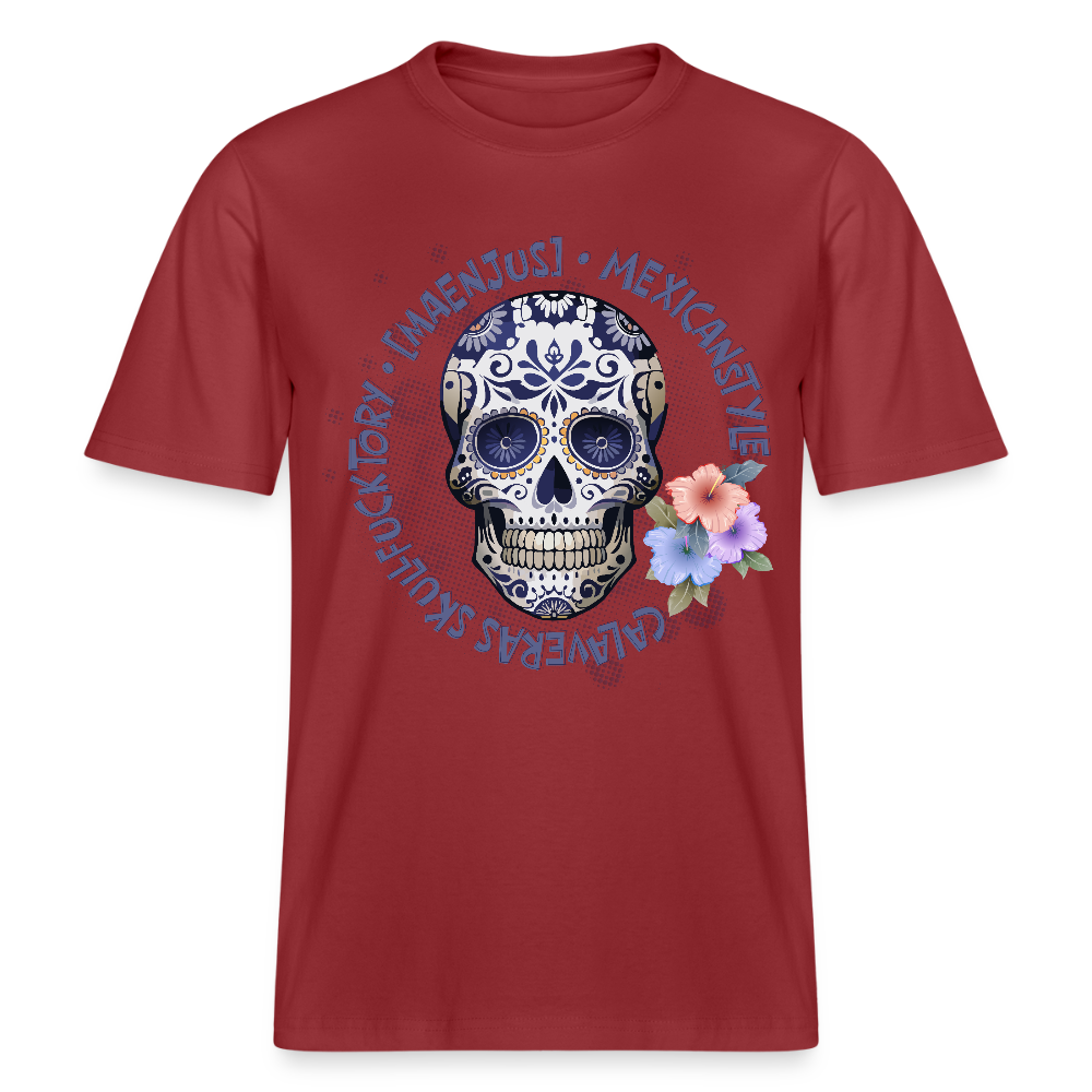 Relaxed Fit Unisex Bio-T-Shirt mit MAENJUS MEXICANSTYLE PRINT Vorderseite - Erdrot