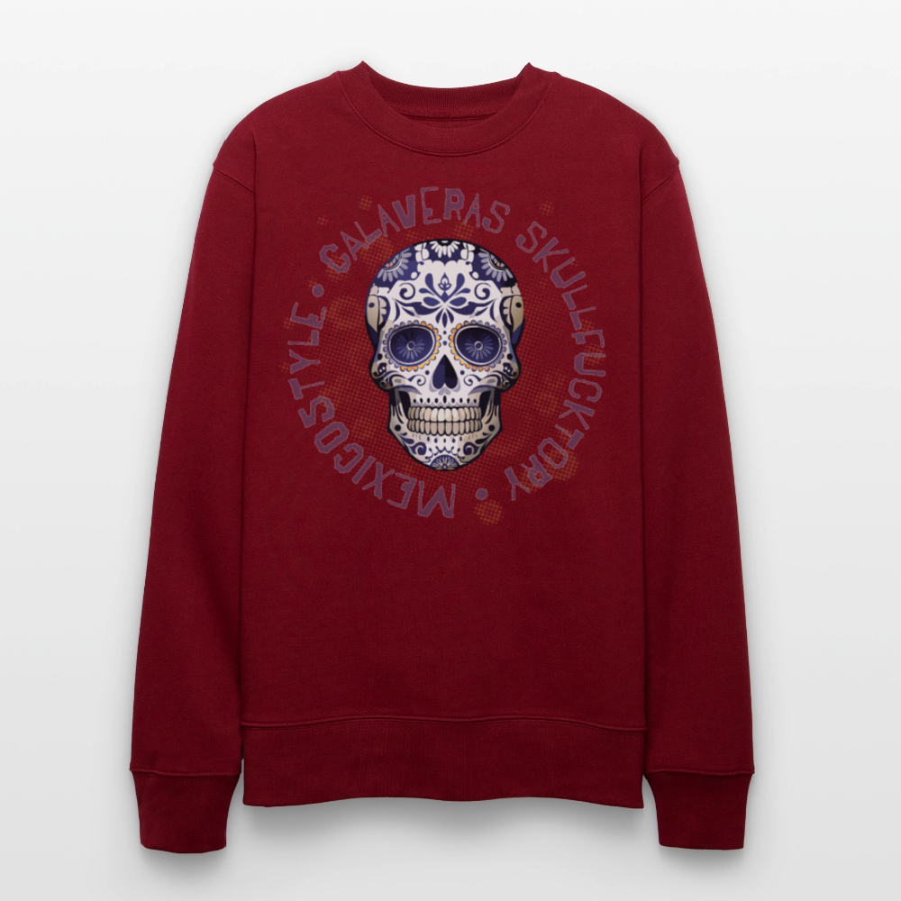 Unisex Bio-Sweatshirt mit CALAVERAS SKULL PRINT - Burgunderrot