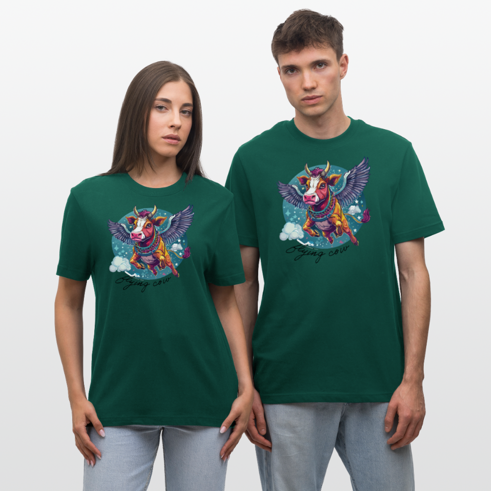Relaxed Fit Unisex Bio-T-Shirt mit FLYING COW PRINT Vorderseite - Forest