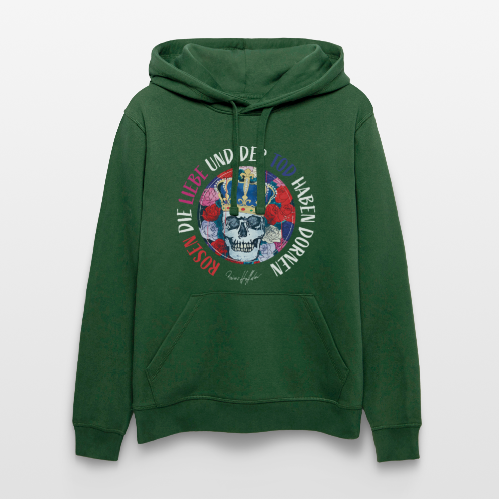 Oversized Unisex Hoodie mit ROSEN DIE LIEBE UND DER TOD HABEN DORNEN PRINT - Flaschengrün