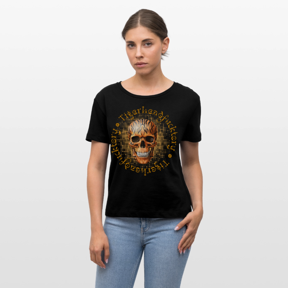 Frauen T-Shirt mit TIGERHEAD SKULL PRINT - Schwarz