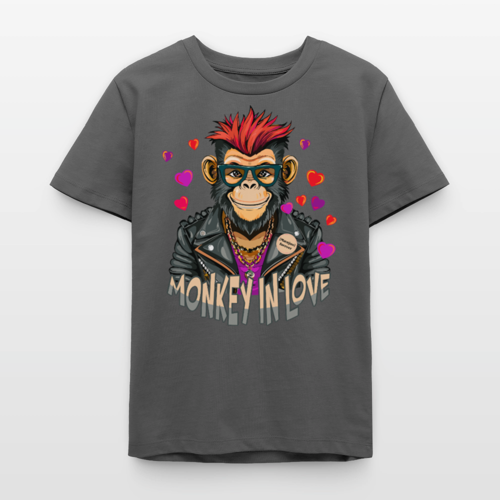 MNJS TEENS Bio T-Shirt mit MONKEY IN LOVE PRINT - Anthrazit