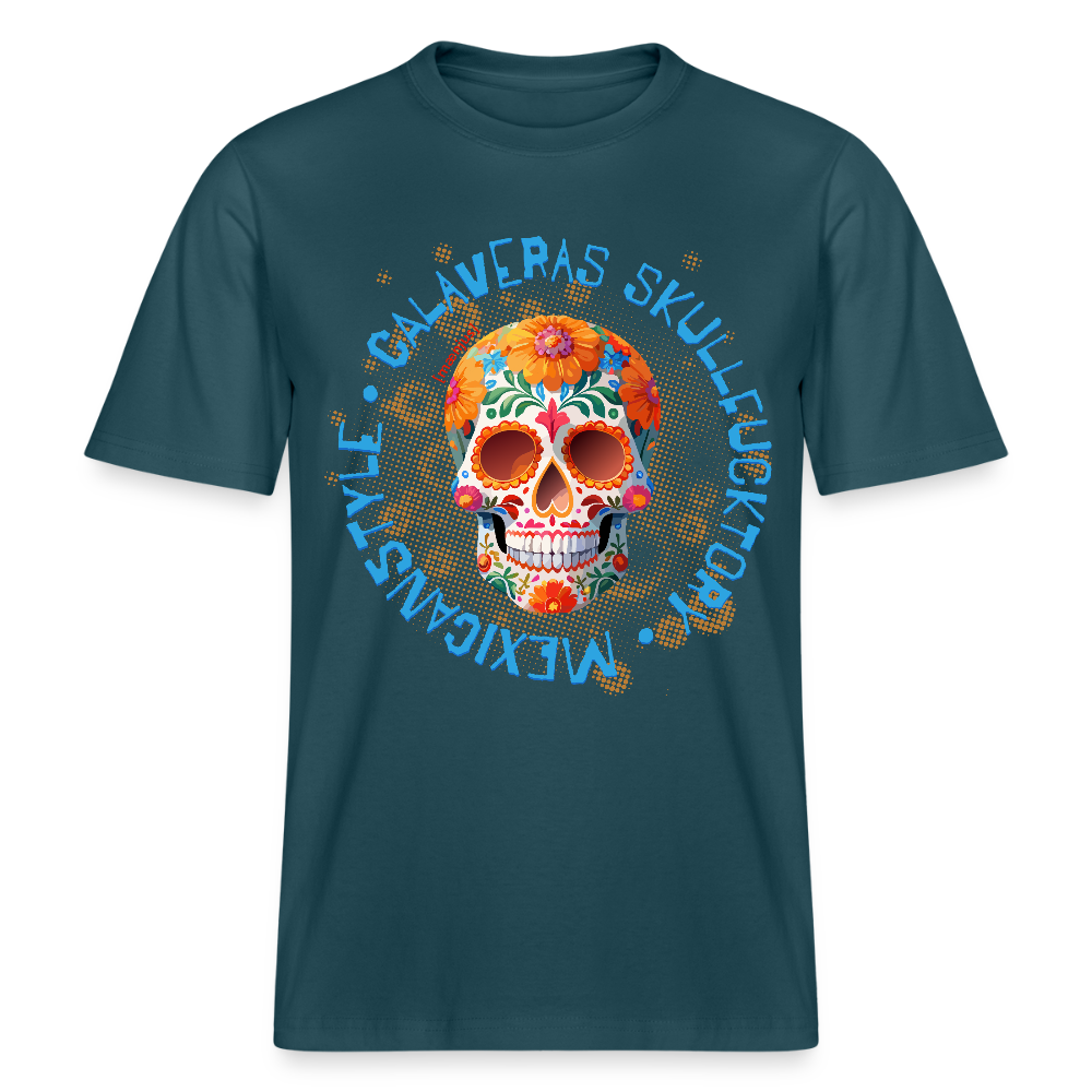 Relaxed Fit Unisex Bio-T-Shirt mit CALAVERAS MEXICANSTYLE PRINT Vorderseite - Dunkles Petrol