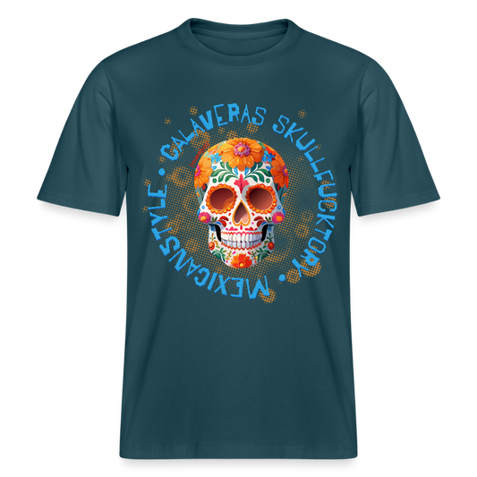 Relaxed Fit Unisex Bio-T-Shirt mit CALAVERAS MEXICANSTYLE PRINT Vorderseite - Dunkles Petrol