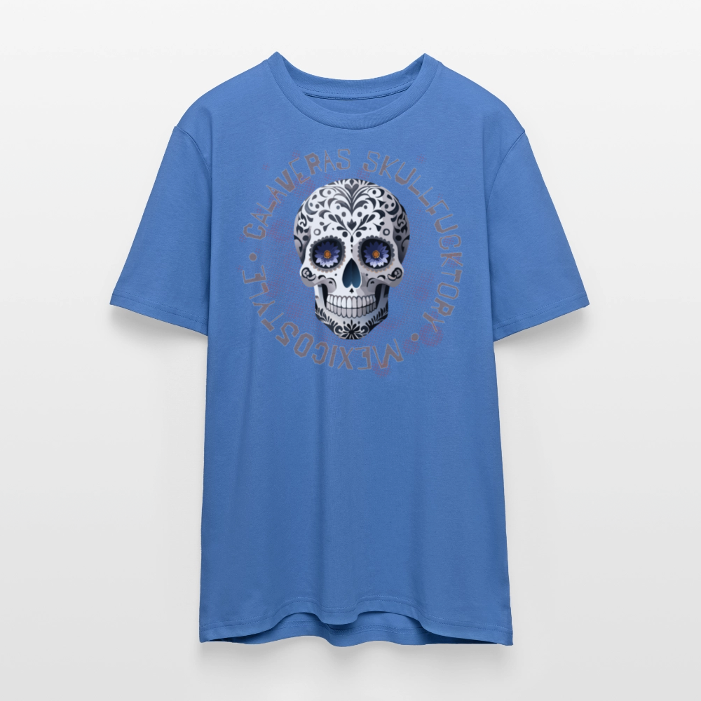 Unisex Bio-T-Shirt mit CALAVERAS SKULL PRINT Vorderseite - Achtsames Blau