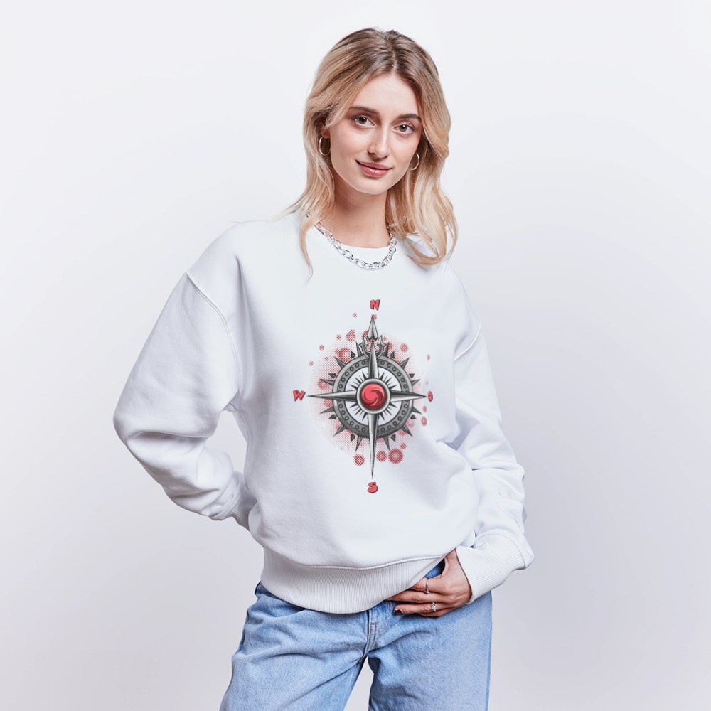 Unisex Oversize Pullover mit WINDROSE PRINT - Weiß