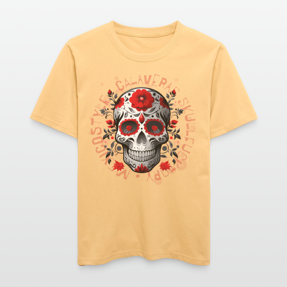 Relaxed Fit Unisex Bio-T-Shirt mit CALAVERS ROSEN PRINT Vorderseite - Hellgelb