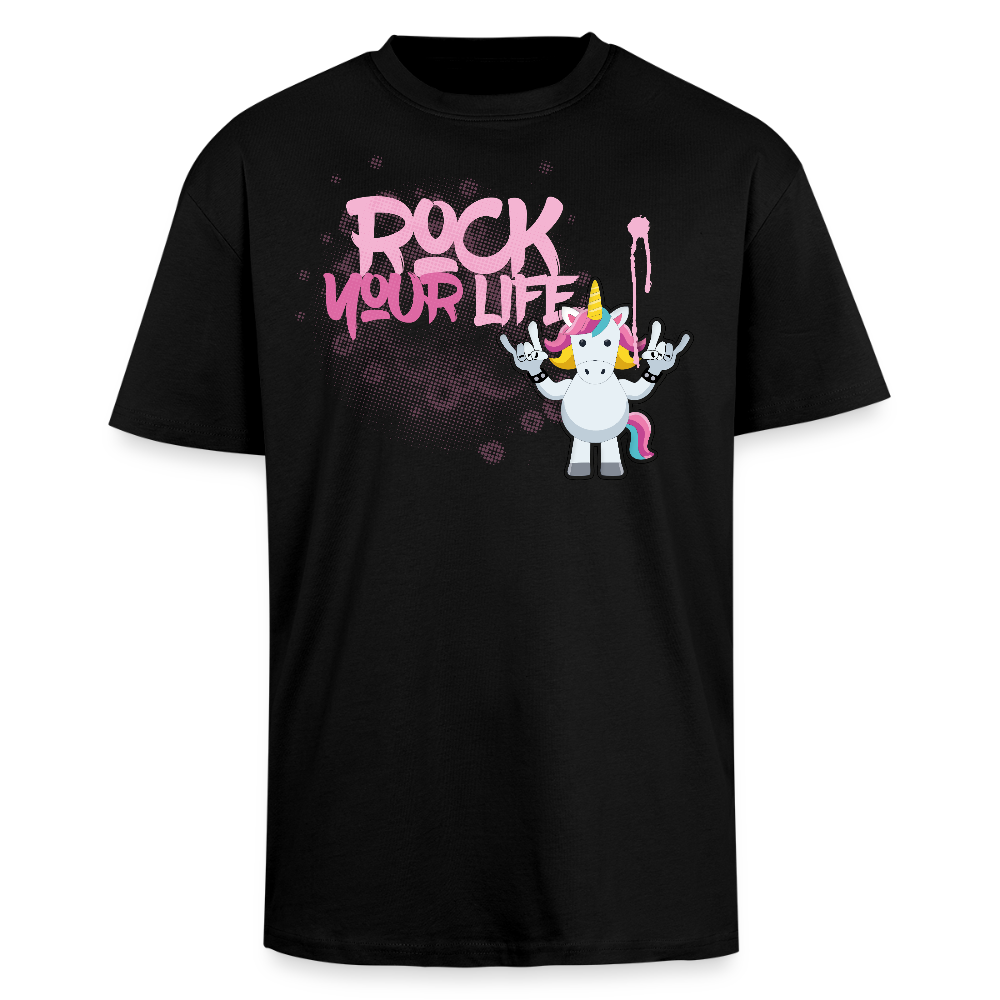 Heavy Oversize T-Shirt mit ROCK YOUR LIFE PRINT - Schwarz