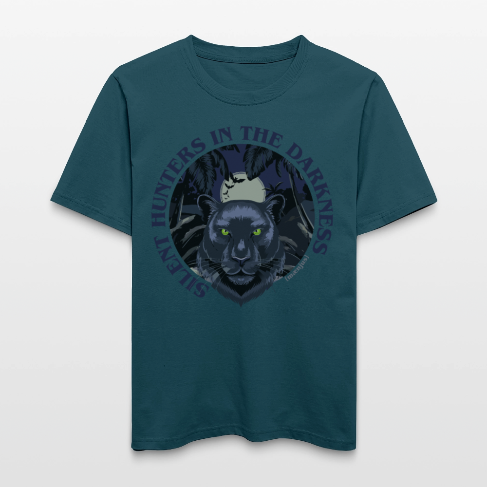 Relaxed Fit Unisex Bio-T-Shirt mit SILENT HUNTERS IN THE DARKNESS PRINT Vorderseite - Dunkles Petrol