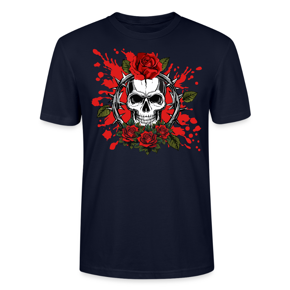 Unisex T-Shirt mit ROSEN SKULL PRINT Vorderseite - Navy