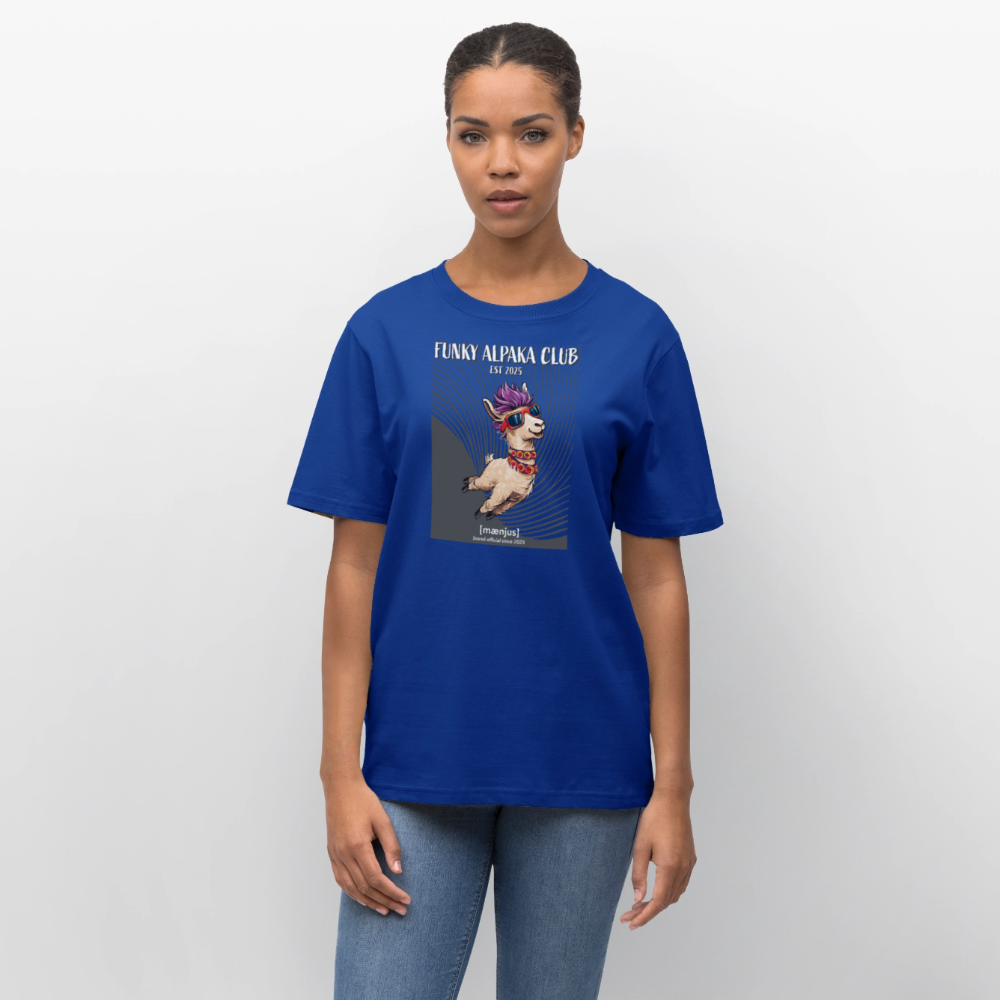 Unisex Bio-T-Shirt mit FUNKY ALPAKA CLUB PRINT Vorderseite - Dunkelblau