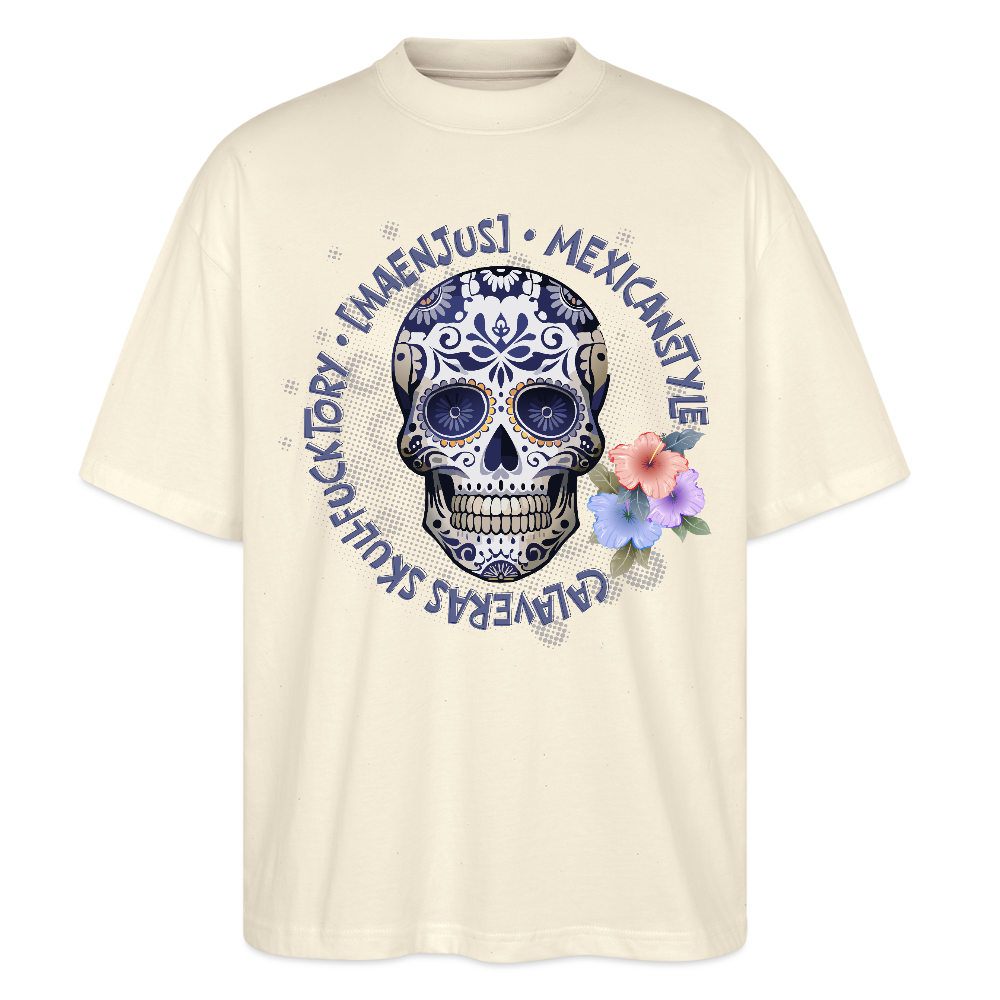 Oversized Unisex Bio T-Shirt mit MAENJUS MEXICANSTYLE PRINT Vorderseite - Weißgrau