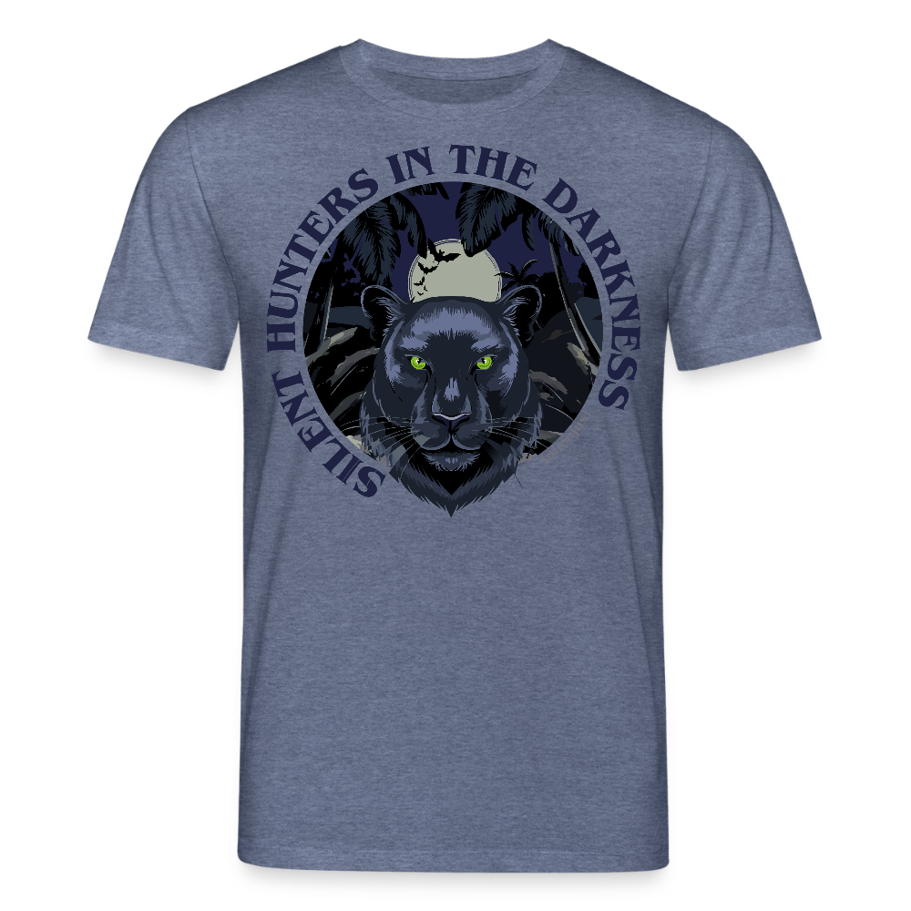 Unisex Bio-T-Shirt mit SILENT HUNTER IN THE DARKNESS PRINT Vorderseite - Dunkelblau meliert