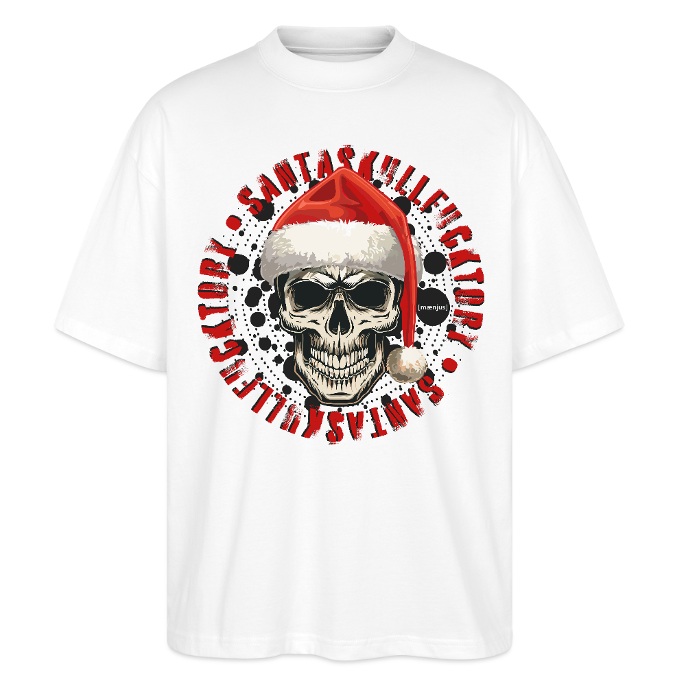 Oversized Unisex Bio T-Shirt mit SANTASKULL FUCKTORY PRINT - Weiß