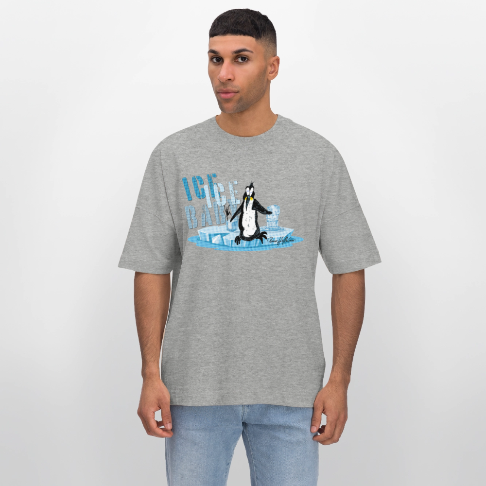 Oversized Unisex Bio T-Shirt mit ICE ICE BABY PINGUIN PRINT - Grau meliert
