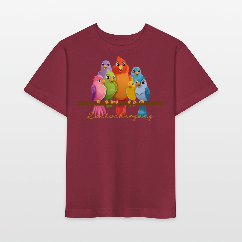 Kinder T-Shirt MINI mit Zwitschergäng Print - Burgunderrot