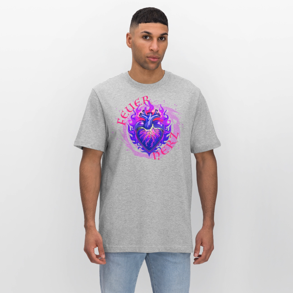 Unisex Bio-T-Shirt mit FEUERHERZ LILA PRINT - Grau meliert