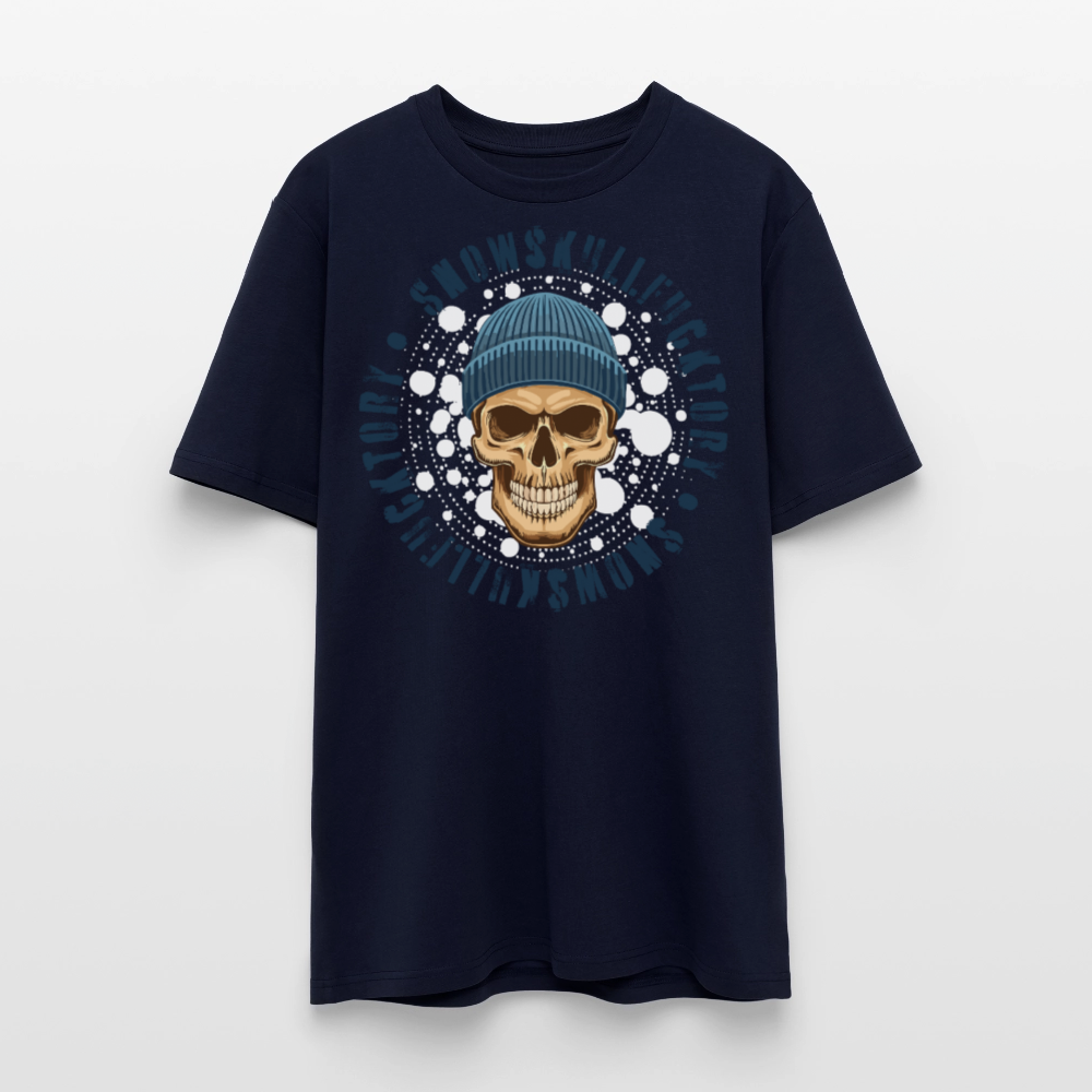 Unisex Bio-T-Shirt mit SNOWSKULL FUCKTORY PRINT Vorderseite - Navy