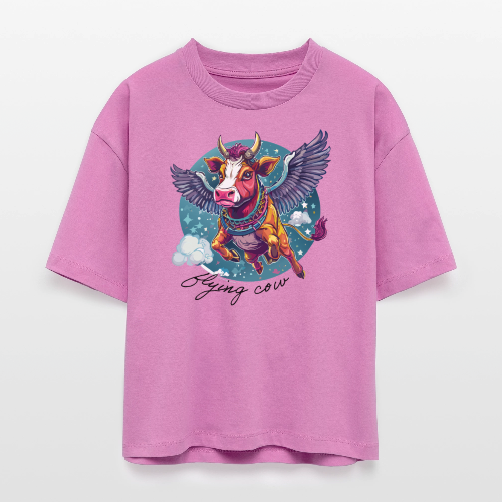 Frauen Boxy Bio-T-Shirt mit FLYING COW PRINT - Pink