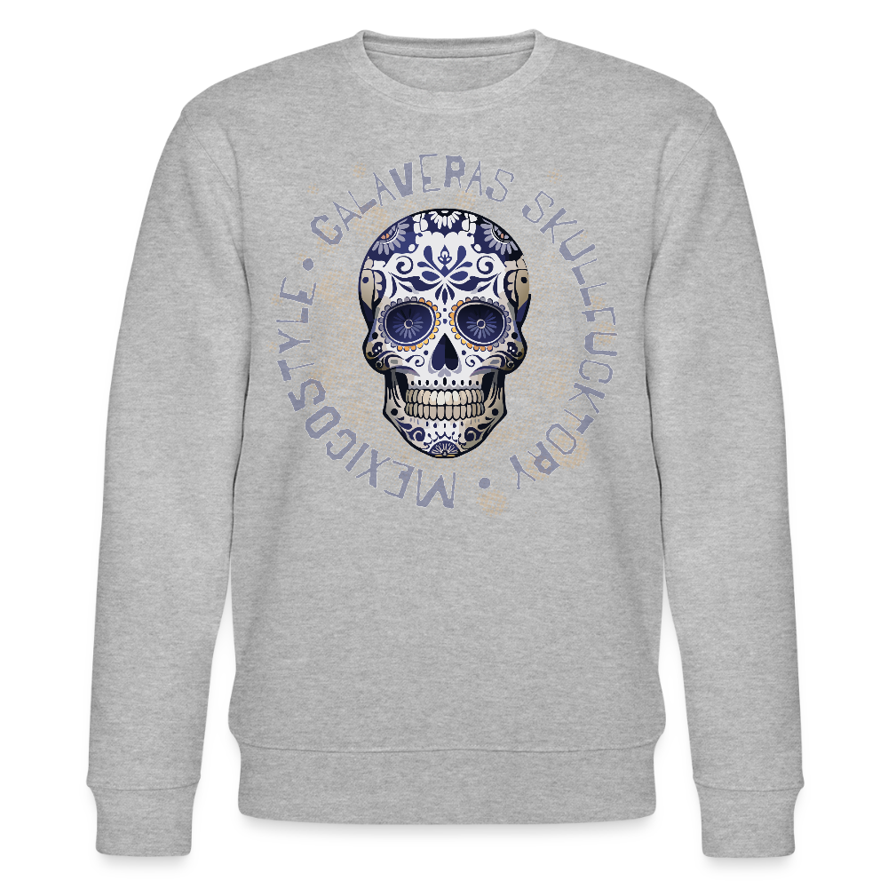 Unisex Bio-Sweatshirt mit CALAVERAS SKULL PRINT - Grau meliert