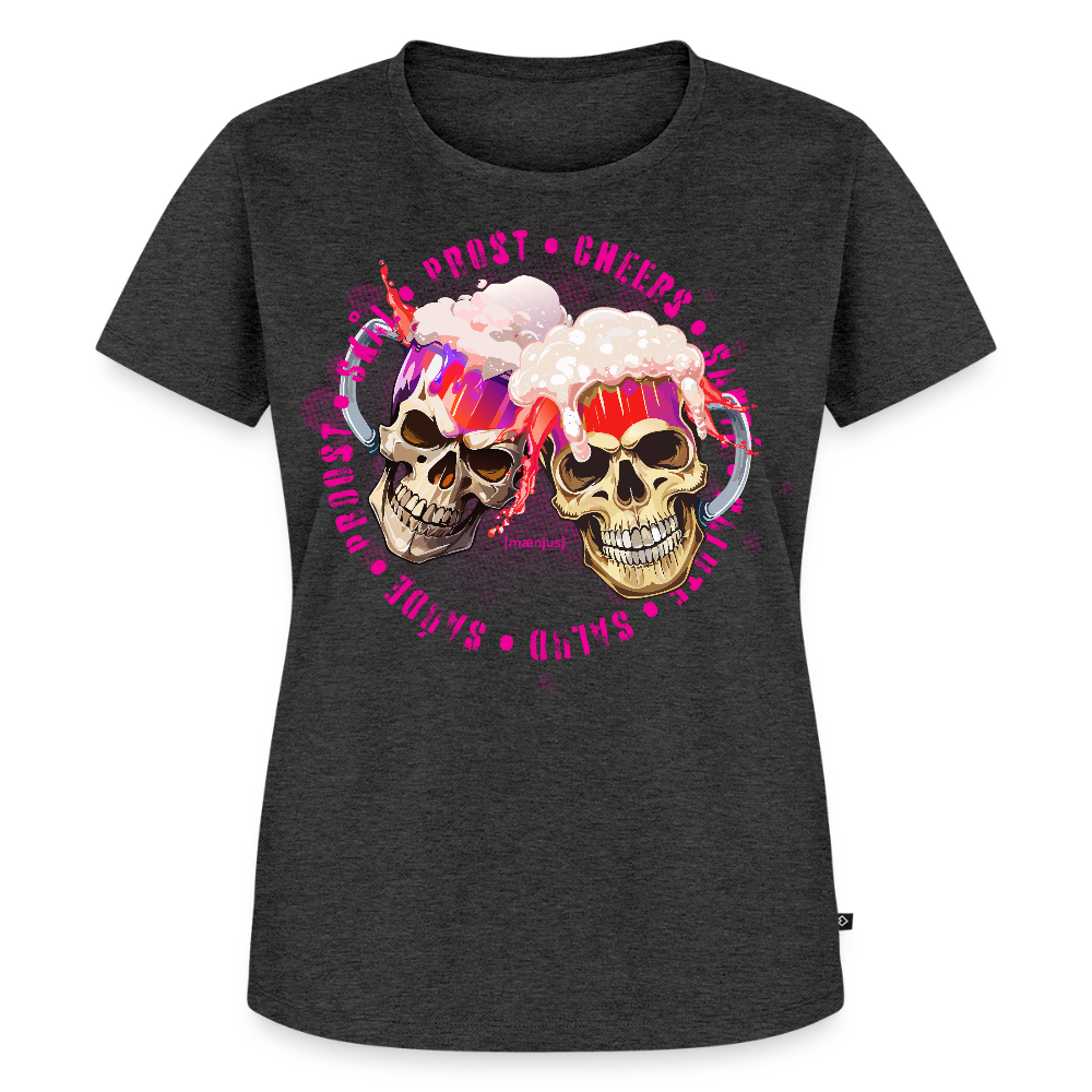 Frauen Premium T-Shirt mit OKTOBERFEST SKULL GIRL PRINT - Anthrazit meliert