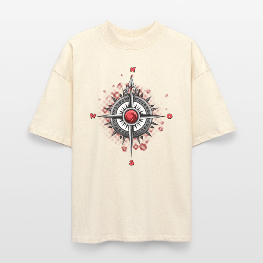 Oversized Unisex T-Shirt mit WINDROSE PRINT - Weißgrau