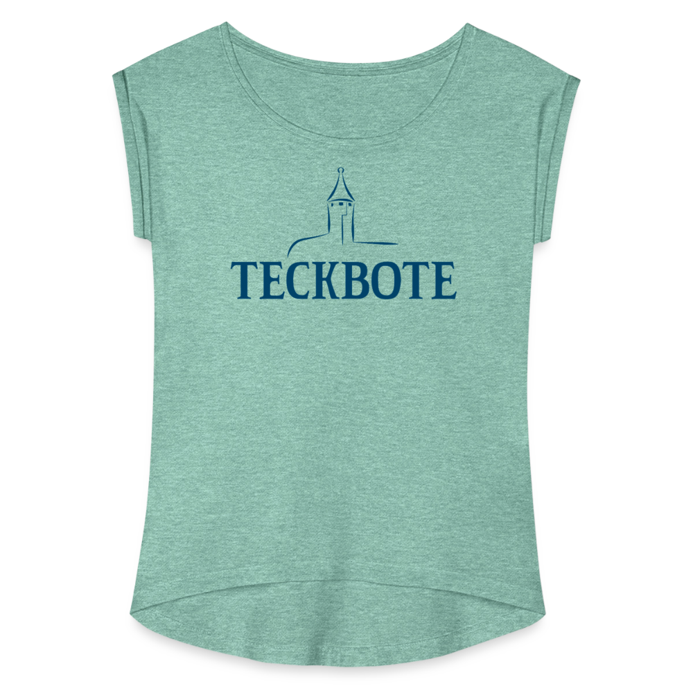 Frauen T-Shirt mit gerollten Ärmeln mit TECKBOTE Print - Minze meliert