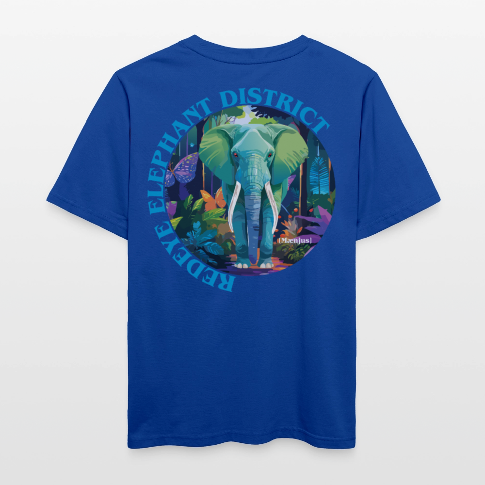 Relaxed Fit Unisex Bio-T-Shirt mit REDEYE ELEPHANT DISTRICT PRINT Vorder- und Rückseite - Dunkelblau