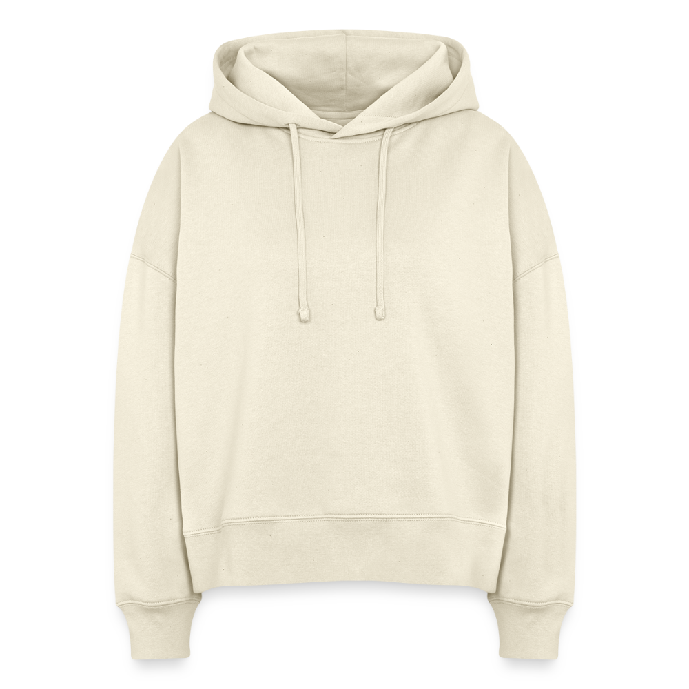 Boxy Frauen Bio Hoodie mit DELIKATEZZA SARDINE PRINT RÜCKSEITE - Weißgrau