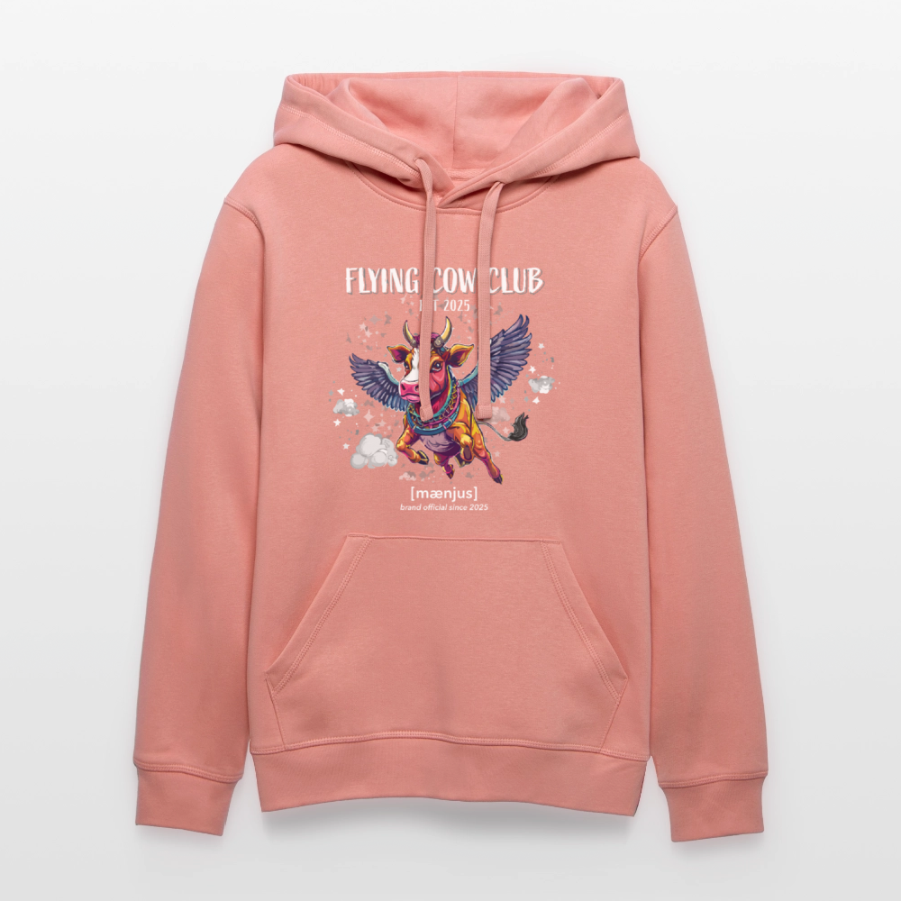 Unisex Bio-Hoodie mit FLYING COW CLUB PRINT Vorderseite - Altrosa