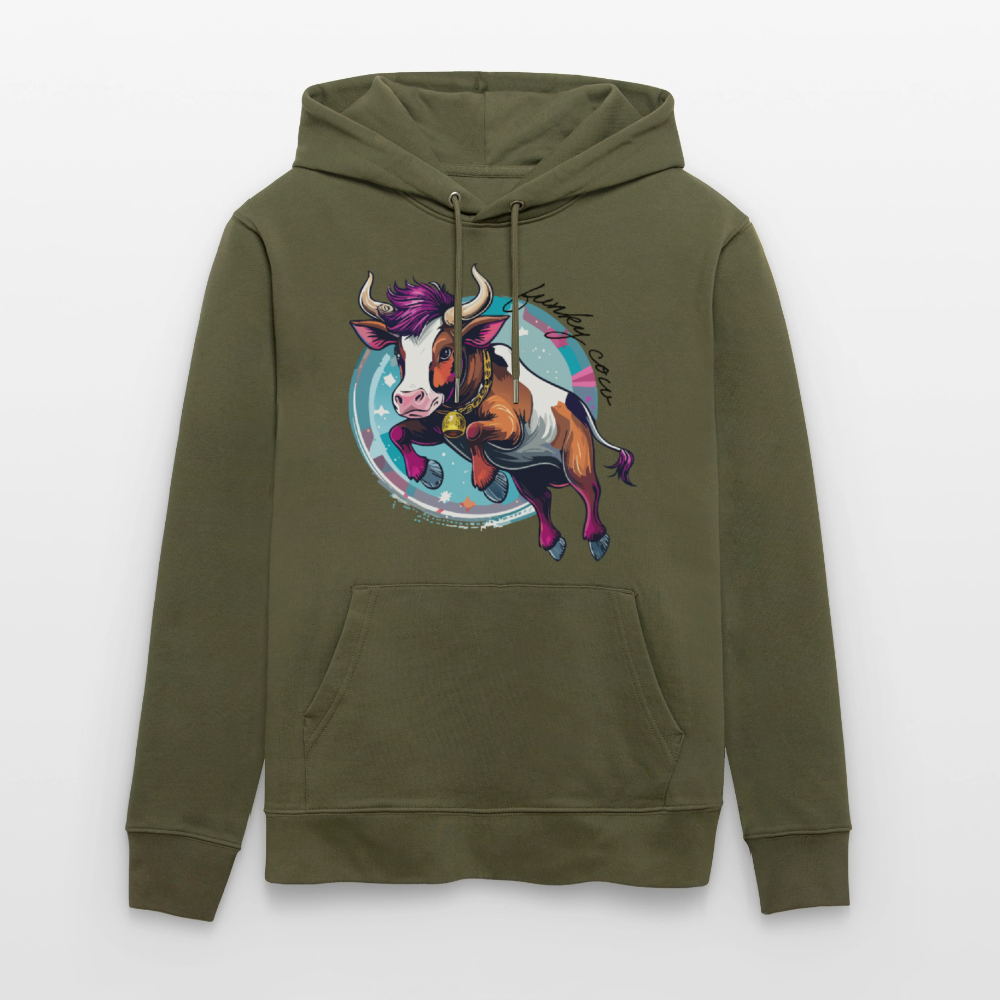 Unisex Hoodie mit FUNKY COW PRINT - Khaki Grün
