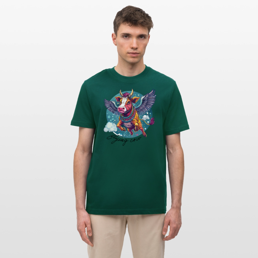 Relaxed Fit Unisex Bio-T-Shirt mit FLYING COW PRINT Vorderseite - Forest