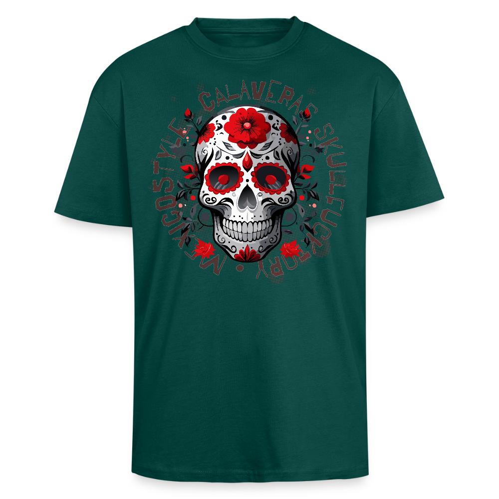 Heavy Oversize T-Shirt mit CALAVERAS SKULL PRINT Vorderseite - hunter Green
