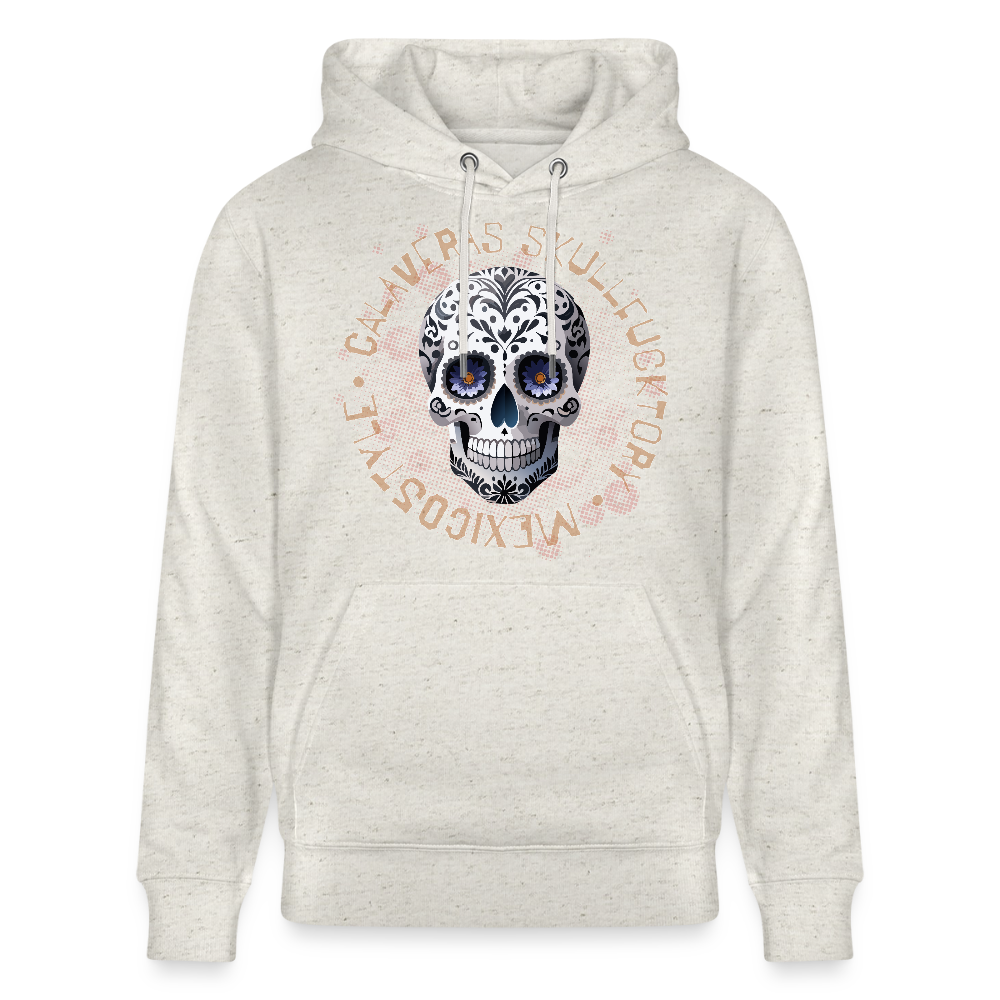 Unisex Hoodie mit CALAVERAS SKULL PRINT Vorderseite - Beige meliert