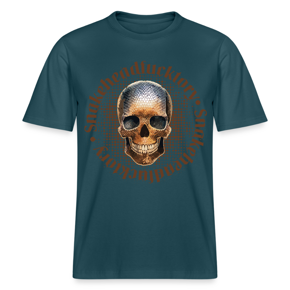 Relaxed Fit Unisex Bio-T-Shirt mit SNAKEHEAD SKULL PRINT Vorderseite - Dunkles Petrol