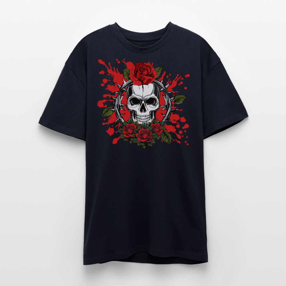 Heavy Oversize T-Shirt mit ROSEN SKULL PRINT - French Navy