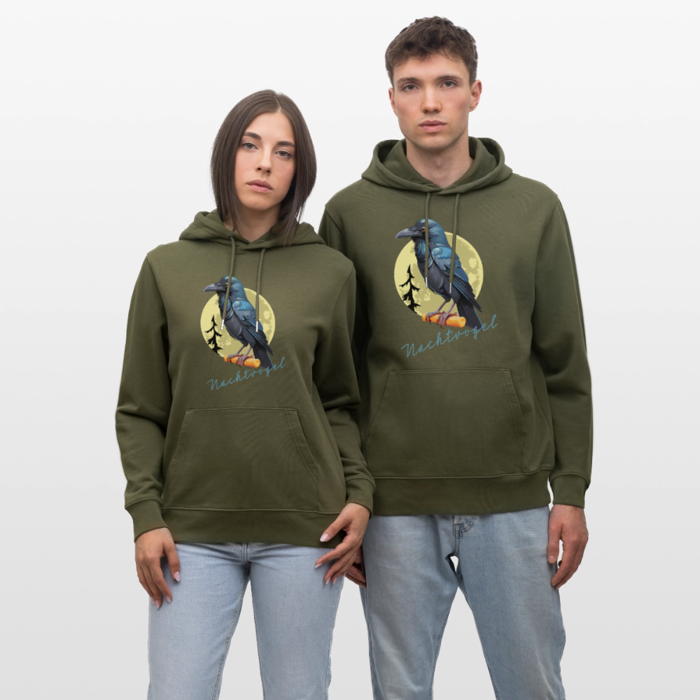 Unisex Hoodie mit NACHTVOGEL PRINT - Khaki Grün