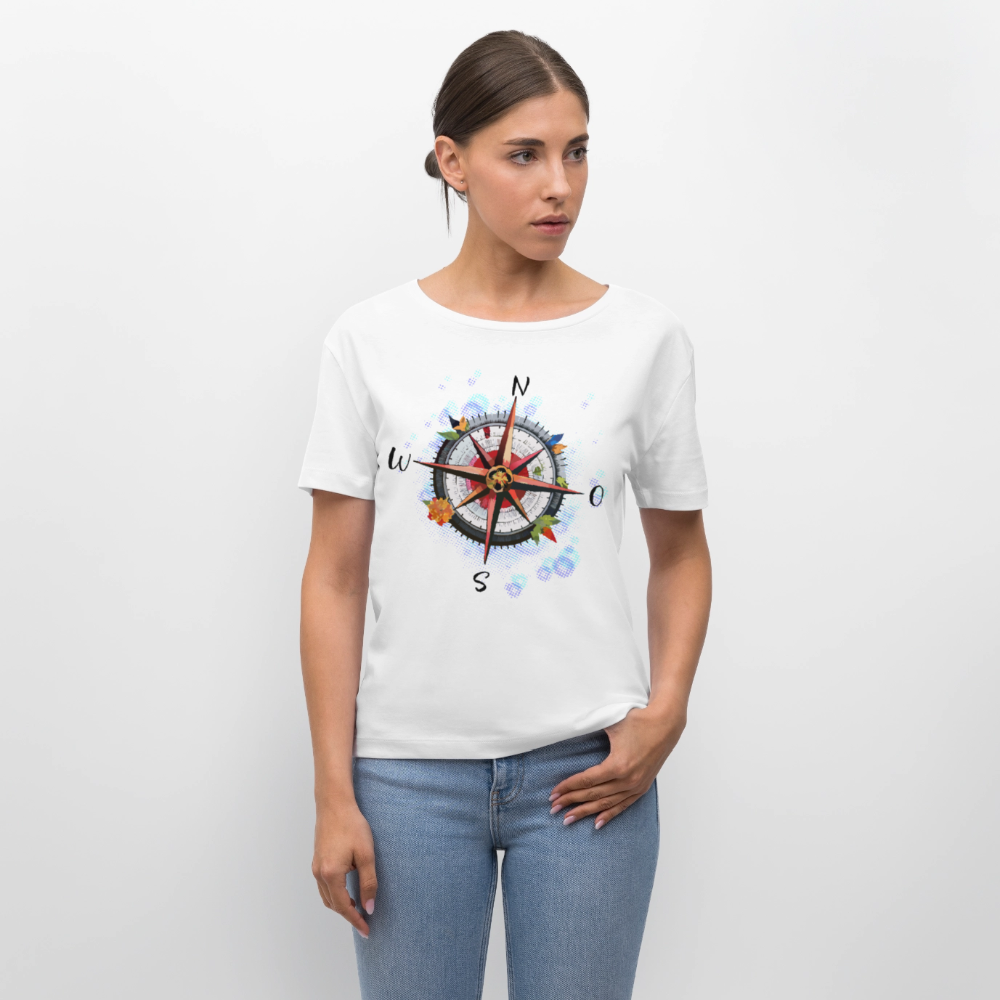 Frauen Rundhals T-Shirt mit WINDROSE PRINT - Weiß