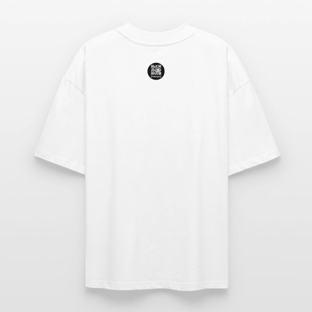 Oversized Unisex Bio T-Shirt mit FEUERHERZ LILA PRINT - Weiß