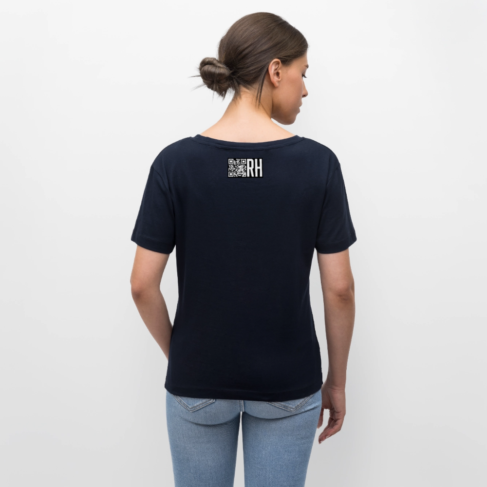 Relaxed Rundhals Frauen Bio-T-Shirt mit MAENJUS NETWORK FASHION PRINT - Navy