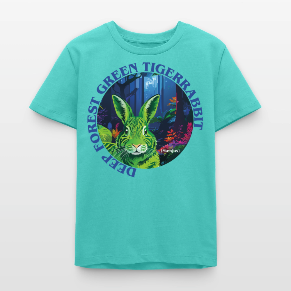MNJS TEENS Bio T-Shirt mit DEEP FOREST GREEN TIGERRABBIT PRINT - Poolblau