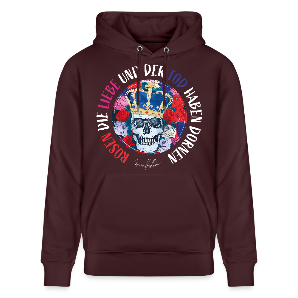 Unisex Hoodie mit ROSEN DIE LIEBE UND DER TOD HABEN DORNEN PRINT - Maroon