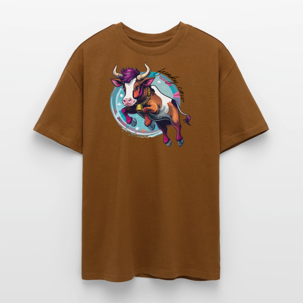 Heavy Oversize T-Shirt mit FUNKY COW PRINT - Toffee